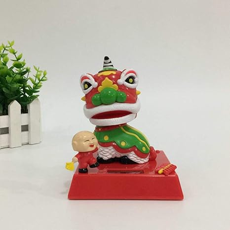 AKDSteel Lion Dance Solar Powered Dancing Doll Shaking Head Doll Ornament 10 * 10 * 12cm Lion Dance A -for auto