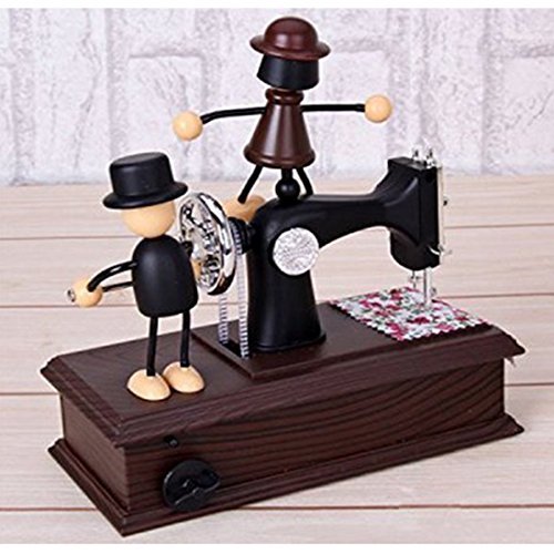 Musical Wind up Vintage Miniature Oak Mini Sewing Machine Style Mechanical Plastic Music Box Vintage Look Table Desk Decoration Toy Gift for Kid Children Birthday Gift (1)