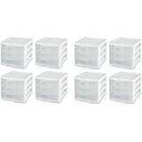SteriliteClearView Compact Stacking 3 Drawer Storage Organizer System for Crafting Supplies, Home Office, or Dorm Room, White (8 Pack)