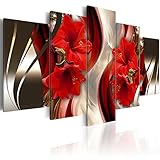 Huge Framed Canvas Wall Art Red Flower Print Painting Modern Contemporary Picture Home Decor Crimson Floral 5 Panels Extra Large HD Giclee Artwork Stretched (60