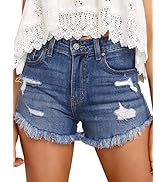 Angerella Denim Shorts for Women Mid Rise Ripped Jean Shorts Stretchy Folded Hem Hot Short Jeans