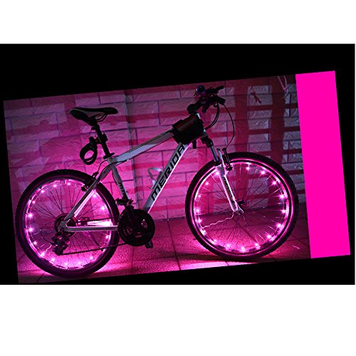 Happy Hours - USB Rechargeable Waterproof Bike LED Light / Bicycle Motorbicycle Lamp Flash Tyre Wheel Light Strip Night Riding Cycling Safety Fun Spoke String - Pink