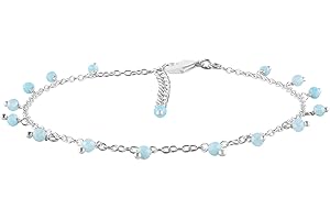 InfinityGemsArt Larimar Gemstone Anklets Ankle Bracelets for Women Natural Birthstone Silver Plated Handmade Jewelry in 8.5”+