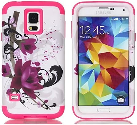 Galaxy S5 Case, MISTOT(TM) Latest Fashion Hot Sale flower Pattern Galaxy S5 Cover Slim Hybrid Three-in-one Shockproof Silicone Case Cover for Samsung Galaxy S5 i9600 (Rose Red)