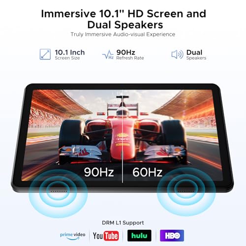 P10 10 Inch Android 16 Tablet with Gemini AI, 48GB+128GB/TF 2TB, 7000mAh, Quad-Core Processor, 90Hz, 5+8MP/Dual Speakers/3.5mm Headphone Jack/Face Unlock/Widevine L1, Tablet with Keyboard & Pen, Blue