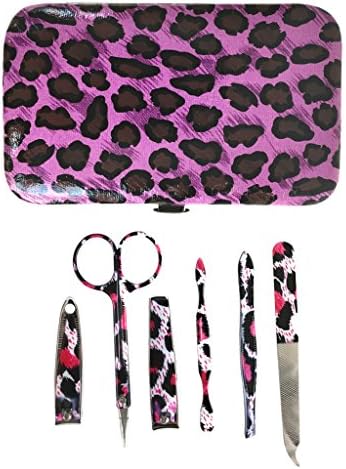 Manicure Pedicure Kit, Nail Clippers Travel Set, Purple Animal Print
