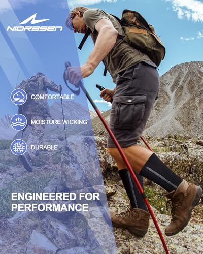 Niorasen Men's Cotton Crew Work Socks, 5 Pairs Cushioned Boot Moisture Athletic Socks for Hiking Sports Running