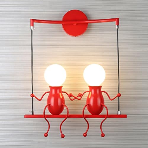 SOUTHPO LED Wall Light Fixtures Creative Double Little People Mini Wall Sconces Lighting Modern Decor Adjustable Swing Metal Bedside Lamp Children Cartoon Doll Gift Wall Lamps Bedroom 2×E26 Red