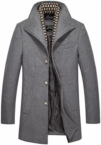 FASHINTY Men's Classical France Style Business Formal Worm Wool Coat #00001 Gray M