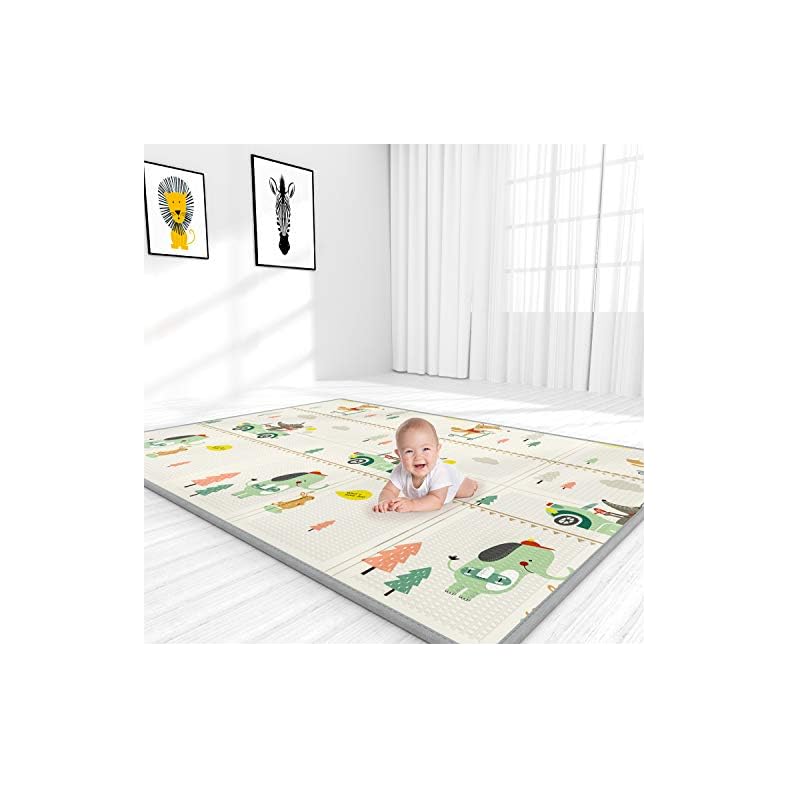 YOOVEE Foldable Baby Play Mat for Crawling, Extra Large Play Mat for Baby, Waterproof Non Toxic Anti-Slip Reversible…