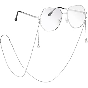 FOSIR Eyeglass Chain for Women, Silver/Black/Gold Plated Glasses Strap, Stainless Steel Eye Glasses Holders Around Neck