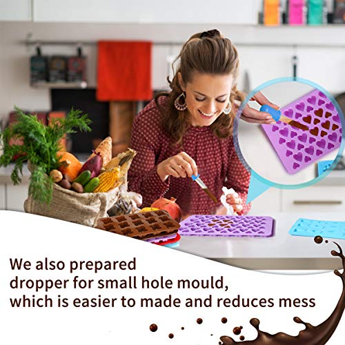 5 Pack Silicone Chocolate Molds Candy Making Mold,Jeteven Fat Bombs Ice Cube,Jelly,Cupcake Baking Mold - Mermaid/Bone/Heart/Cute Animal/Squares Shaped Silicone Molds With a Bonus Dropper