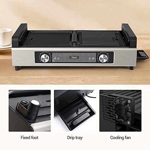 Gevi Electric Indoor Smokeless Grill + Griddle, Nonstick Plates, 2