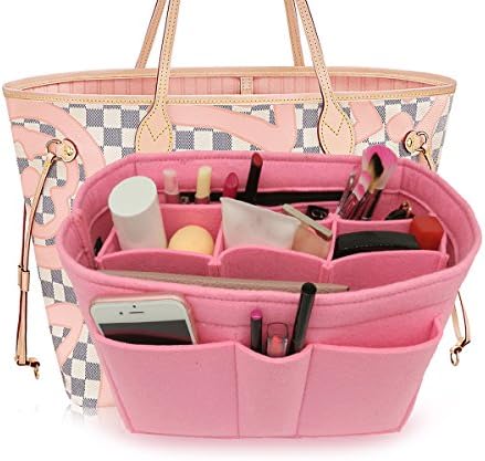 Danslove Felt Insert Fabric Purse Organizer Bag, Bag Insert In Bag with Zipper Inner Pocket Pink M