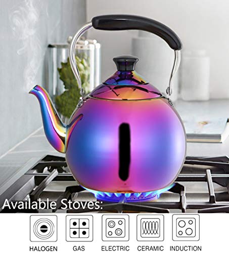 ROYDOM Whistling Tea Kettle Stainless Steel Teapot, 2-Liter Rainbow Teakettle for Stovetop Induction Stove Top, Fast Boiling Heat Water Tea Pot Maker Colorful 2.1-Quart