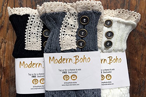 Boot Cuffs Vintage 3 Button Style Women's Boutique Socks Brand by Modern Boho Ivory