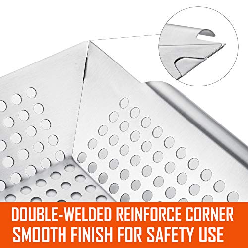 2 Pack Grill Basket Set,Grilling Wok for Vegetable, Kabob, Shrimp-Heavy Duty Stainless Steel BBQ Accessories, Fit All Grill - Thumbnail 2