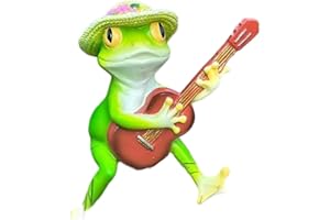 Synthetic Resin Guitar-Playing Frog Statue for Garden, Balcony & Indoor Decor – Whimsical Amphibian Ornament, Compact 14 cm H