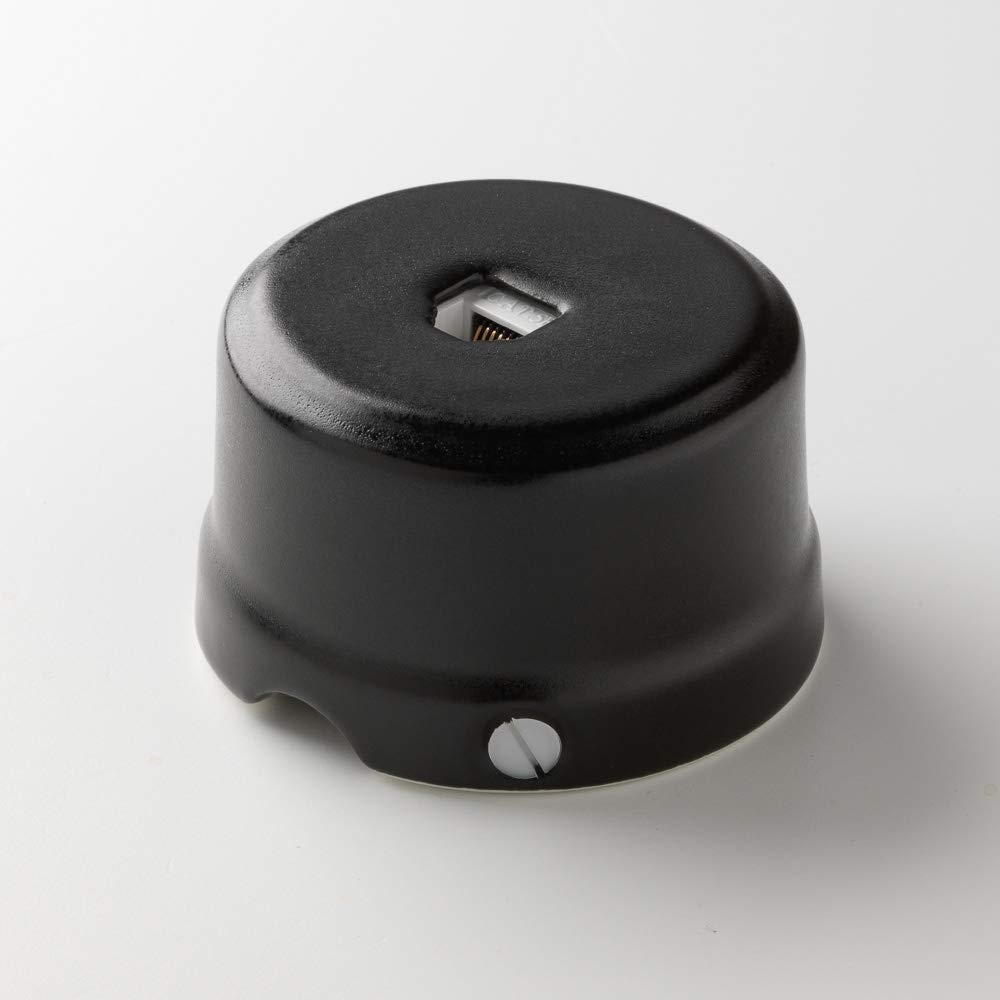 Klartext Telefonica-Dati Belle Époque Vintage Look Socket with Textile Cable Made of High-Quality Hand-Made Porcelain in Matt Black