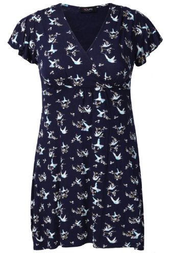 Yoursclothing Womens Plus Size Oriental Bird Print Top With Tie Back Detail