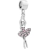 MiiFort Birthstones Ballet Dancer Dangle Charm fits Pandora Charms Bracelets Gift for Daughter Granddaughter Women Sister Birthday