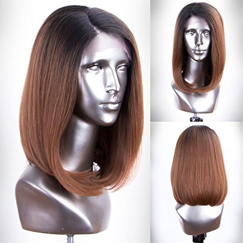 Persephone L Part Brown Bob Wig Short Glueless Ombre Synthetic Wigs for Women Right Side Part Bob Lace Front Wigs with Dark Roots.