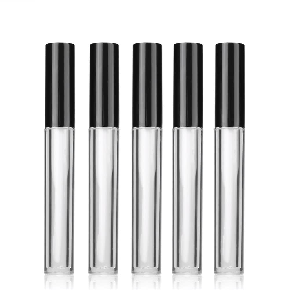 Lip Gloss Tube, 5pcs/set 5ml Clear Lip Glosses with Eyelash Wand, Empty Diy Makeup Liquid Lipstick Bottles Kit Mini Lip Balm with Funnels and Transfer Pipettes