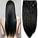 S-noilite Clip in Hair Extensions Real Human Hair Jet Black Human Hair Extensions Clip Ins 18 Inch 8pcs 140g Straight Real Hair Extensions Clip in Human Hair Double Weft #1