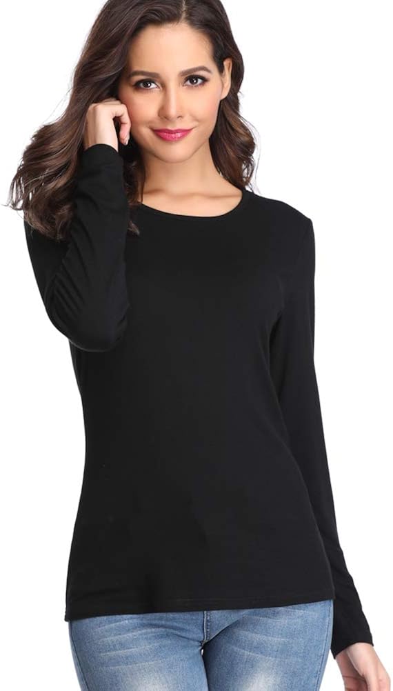 fuinloth Women’s Basic Long Sleeve T Shirts, Crewneck Slim Fit Spandex Tops, Plain Layer Underscrub Tees: Clothing