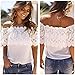 Baomabao Women Off Shoulder Casual Blouse Lace Crochet Chiffon Shirt (X--Large)