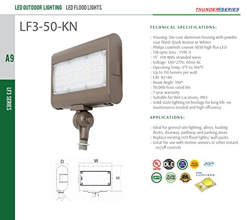 Westgate Lighting LED Flood Light with Knuckle Mount – Best Security Floodlight Fixture for Outdoor, Yard, Landscape, Garden Lights – Safety Floodlights - UL Listed (50 Watt, 3000K Warm White) - Thumbnail 7