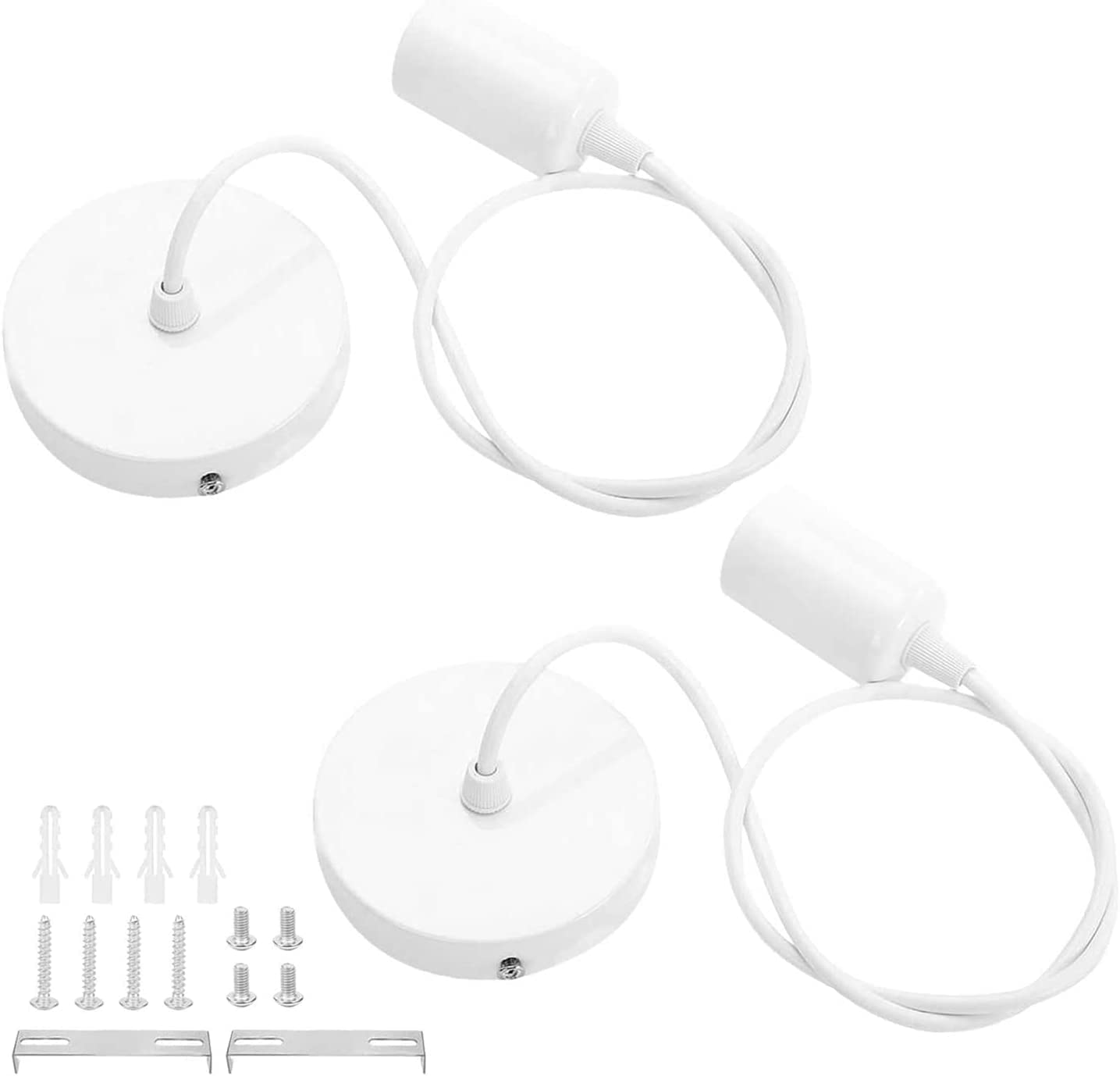 ZHIQIN 2 Pack Ceiling Pendant Light Fitting White E27 Metal Ceiling Rose Pendant Lamp Holder Light Fitting Set with 100cm Cable for Kitchen Dining Room Ceiling Lights