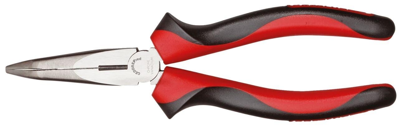 GEDORE Red Needle-Nose Pliers 200 mm 45° Angled Gripping Surfaces, Longitudinal Serrated/Induction Hardened Cutting Pliers / 2-Component Handle, Hand-Gentle Power Transmission