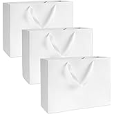 MAQMAQQ Extra Large White Gift Bags: 16x5x11 Inch 3pcs Black Paper Bags With Handles Bulk For Party Shopping Birthday Wedding Party Business