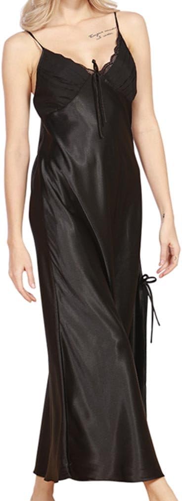 Ladies Womens Satin Long Nightdress Faux Silk Lace Lingerie Nightgown Sleepwear