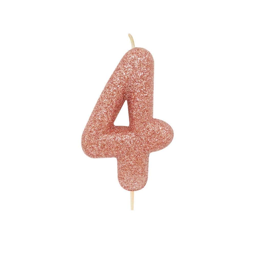 Anniversary House Metallic Rose Gold Glitter Number 4 Cake Candle for Birthday and Anniversary Decorations - Elegant Birthday Candle for Cake - Stylish Rose Gold Number Candle Topper 7 cm