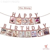 Party Propz Rose Gold Real Glitter Pre-Strung Happy Birthday Photo Banner for Birthday Decoration || Girls Birthday Decoration || Kids Birthday Decoration