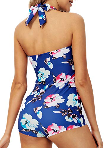 Women\'s Vintage Dot One Piece Tummy Control Swimwear Push Up Boyleg Ruched Swimsuit