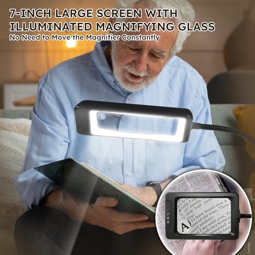 Overcomo 3-in-1 Floor Magnifying Glass with Light and Stand,60 LED Large 7 Inch Magnifier with 5 Colour Modes & 4 Brightness,Dual Lens Design,Adjustable Floor Stand & Clamp for Reading,Crafts, Sewing