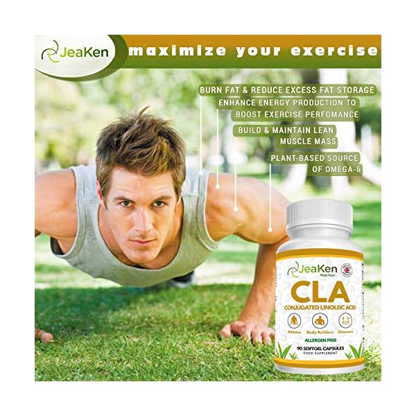 JeaKen-CLA-Conjugated-Linoleic-Acid-1000mg-CLA-Supplement-Maximum-Strength-80-Derived-from-Safflowers-to-Reduce-Body-Fat-and-Increase-Muscle-Mass-90-Allergen-Free-Capsules-Non-GMO JeaKen - CLA Conjugated Linoleic Acid 1000mg - CLA Supplement Maximum Strength - 80% Derived from Safflowers to Reduce…