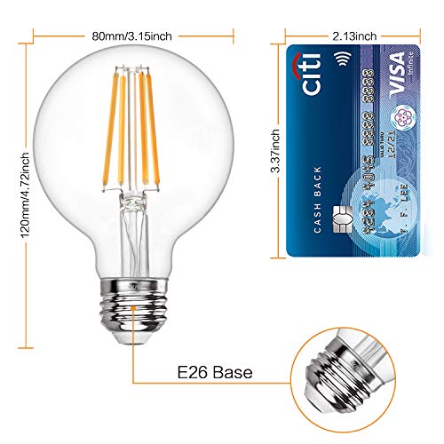G25 Led Edison Bulb Dimmable LED Globe Light Bulb 60W Equivalent 2700K Soft White 600LM 6W Led Filament Bulb E26 Standard Base Decorative Vanity Bulbs for Makeup Mirror, Bathroom, 4 Pack, by Boncoo