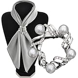 Maikun Scarf Clip Fashionable Flower Design Pearl Diamante Multi-uses Scarf Jewelry Silver White Gift for Valentine's Day