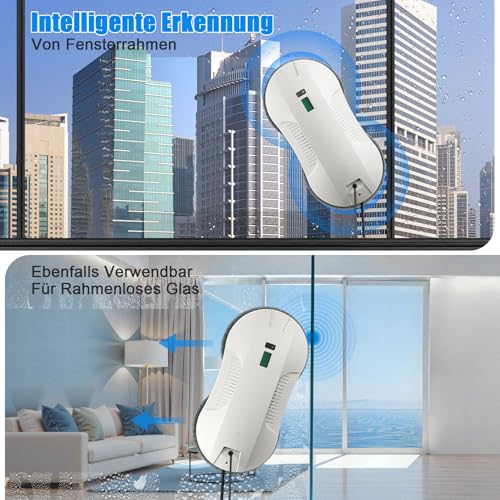 Window Cleaning Robot with Automatic Spray Function, Intelligent Navigation & Edge Detection, 3 Cleaning Modes, Remote Control, 70 ml Tank, Safety & UPS for Windows, Glass, Mirrors, Tiles
