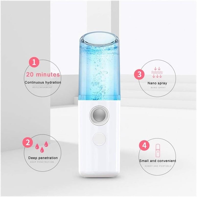 Nano Mist Spray Facial Moisturizing Beauty Instrument USB Charging Portable Facial Steamer Atomization Device Beauty Tool (Color : White)