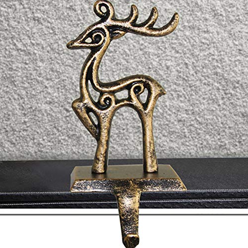 ODOMY Christmas Stocking Holders for Fireplace Mantle Stocking Hook Hangers Metal Snowman Reindeer Santa Snowflake Holder Indoor Vintage Christmas Decorations (Deer)