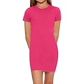 SHENHE Girl's Basic Short Sleeve Crew Neck Bodycon T Shirt Pencil Mini Dresses