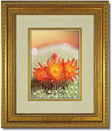 Set of 2 - 5x7 Ornate Heritage Gold Picture Frames and Clear Glass with Double Parchment/Gold White Core Mat for 3.5x5