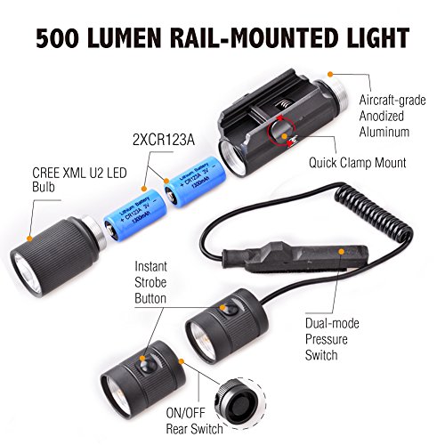 MCCC 500LM LED Tactical Gun Flashlight Rifle Light, 4-Mode Rail-mounted Tactical Light, Strobe Light,with Pressure Switch