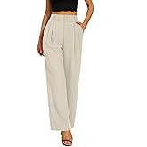KICZOY Women High Waist Wide Leg Dress Pants Pleated Front Wide Waistband Elastic Work Casual Long Trousers