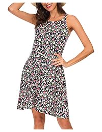 Unifizz - Vestido de verano para mujer, sin mangas, con cuello halter, estampado floral, con bolsillos